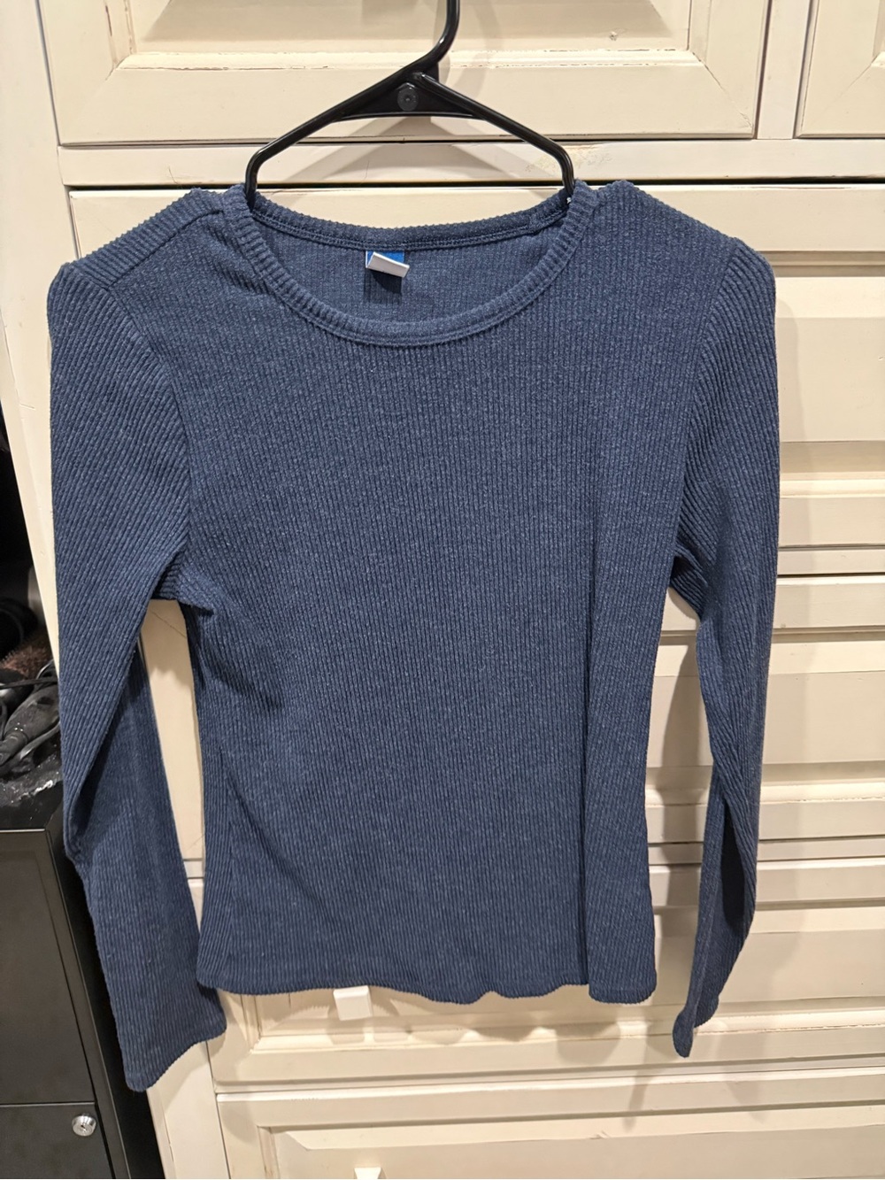 Old Navy Ribbed Long Sleeve Crewneck Top in Denim Blue
